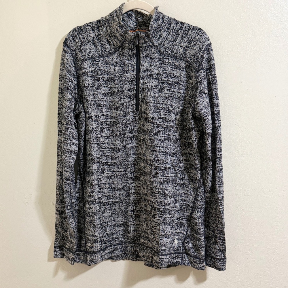 Smartwool Women XL 100% Merino Wool Quarter Zip Pullover Space Dye Black White